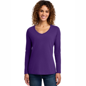 Women's Ringspun Cotton V-Neck Long Sleeve Shirts